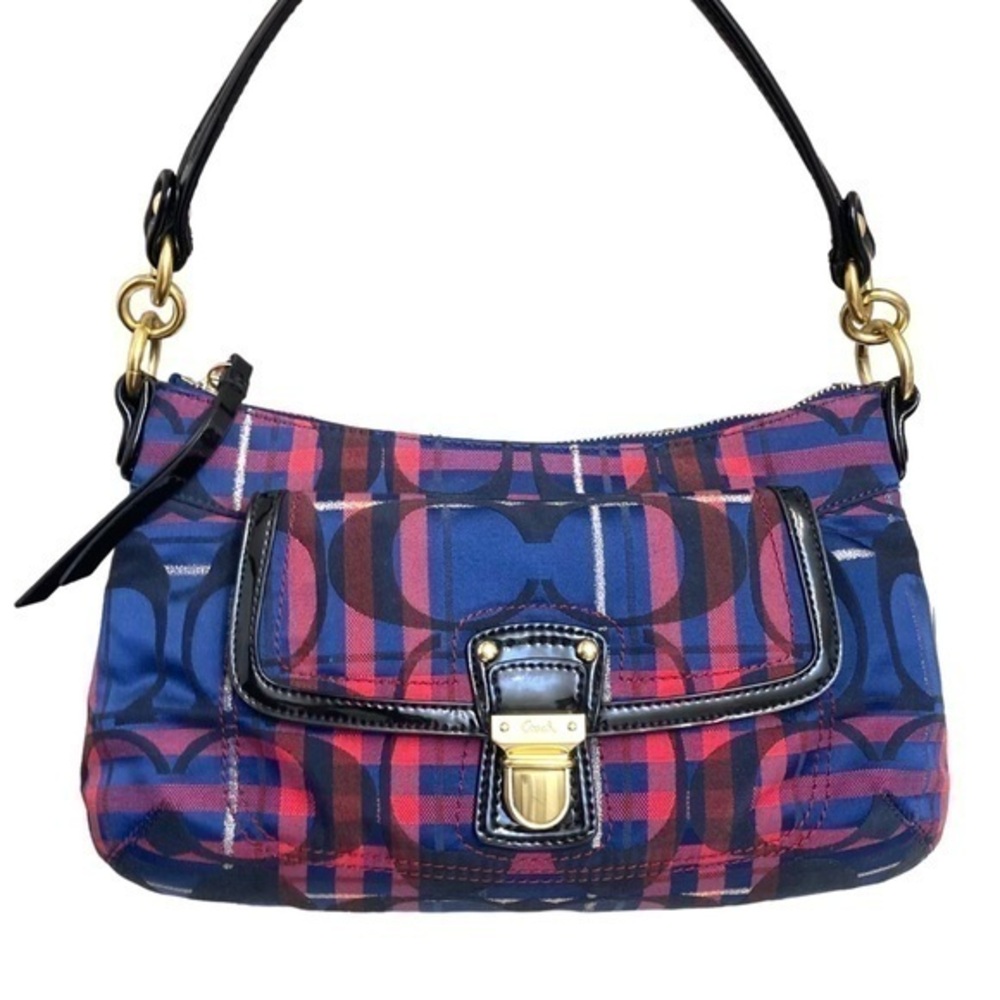 Coach rare y2k 21621 signature c poppy tartan plaid purple/pink/red hobo bag